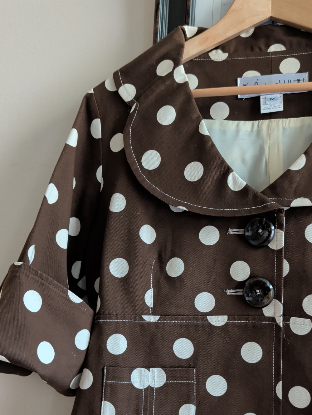 Beeboo & Wally NY Brown Polka Dot Crop Jacket with Contrast White Dots - Picture 3 of 9